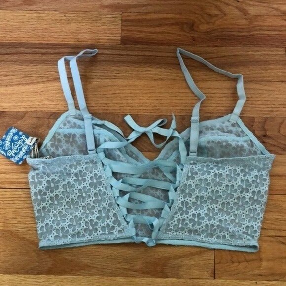 Free People Lele Longline Bra Atmosphere Corset Back Light Blue New NWT XS - Picture 4 of 5